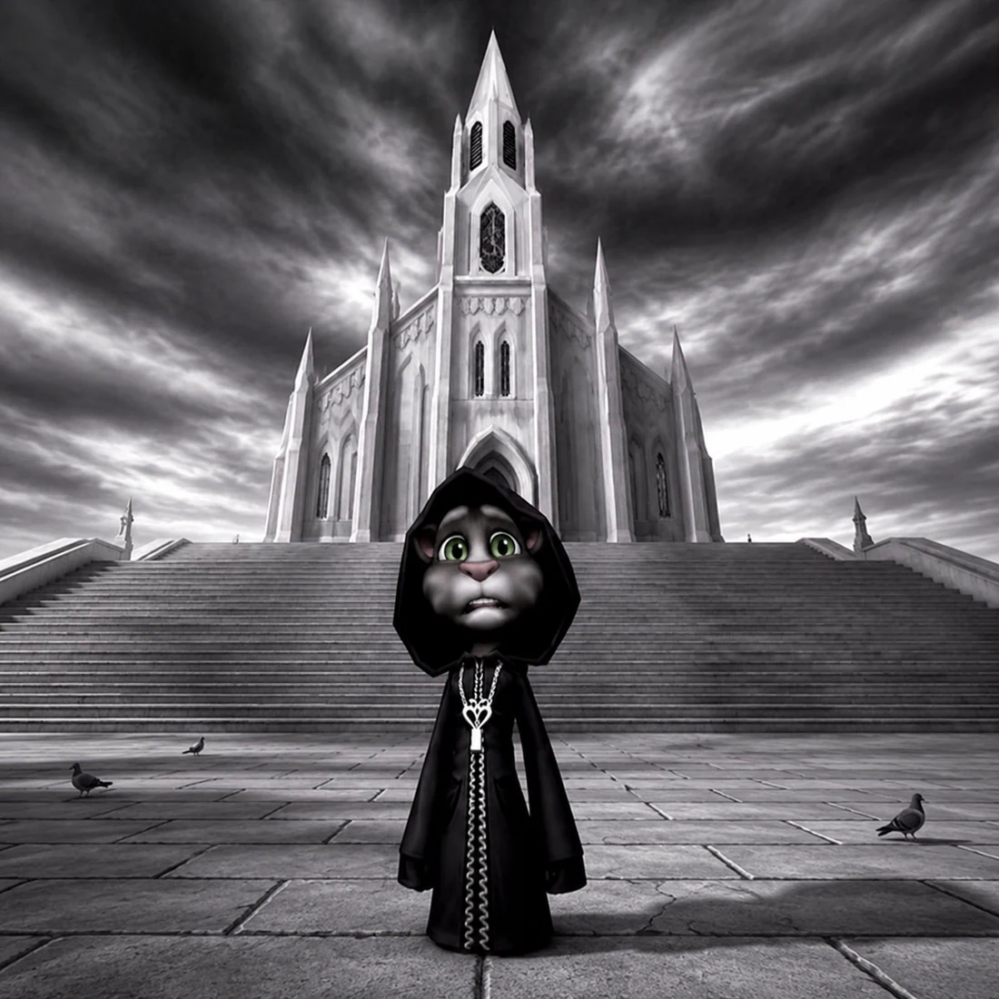 the prophet standing alone on cathedral steps